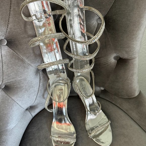 PINK BOUTIQUE Diamond Wrapped Rhinestone Sparkly Thigh High Heels Size 7.5 - Picture 2 of 7